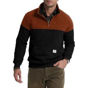 Quilted Quarter Zip Pullover Men's Long Sleeve Stand Collar
